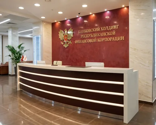 Банковская стойка ресепшн РИ-167 с LED-подсветкой, длина 5,3м, искусственный камень