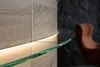 Декоративная стеклянная полка 10 мм стойки РИ-210 с подсветкой снизу, деталь фасада.