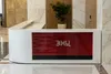 Угловая часть ресепшн РИ-200 с бордово-черными декоративными стеклами