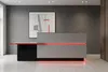 Ресепшн Баухаус фронтальный вид: алюмокомпозитный фасад и LED-руст с красной подсветкой.