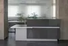 Ресепшн Баухаус серый прямой в реальном офисном интерьере с LED-подсветкой руста.