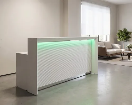 Стойка ресепшн Стрит с LED-подсветкой, фасад линейная фрезеровка, белый.