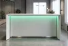 Стойка ресепшн Стрит, фронтальный вид, LED зелёная подсветка, белый фасад.